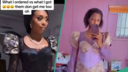 Lady orders classy black dress, gets another style, netizens react: "You no get hips to carry am"