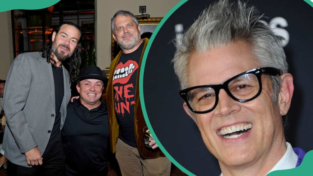 Chris Pontius, Jason 'Wee Man' Acuña, and Jeff Tremaine at The Skatepark Project Gala (L). Johnny Knoxville at the premiere of Jackass Forever (R).