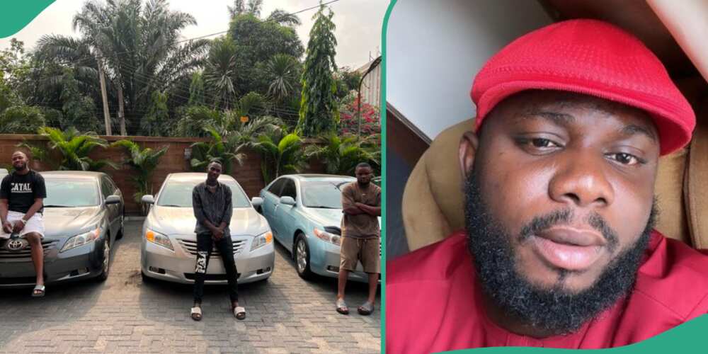 Man causes stir as he makes big observation about viral photo of Sabinus boys with cars