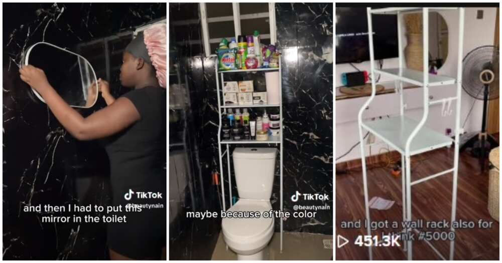 Nigerian lady, bathroom, black wallpapers