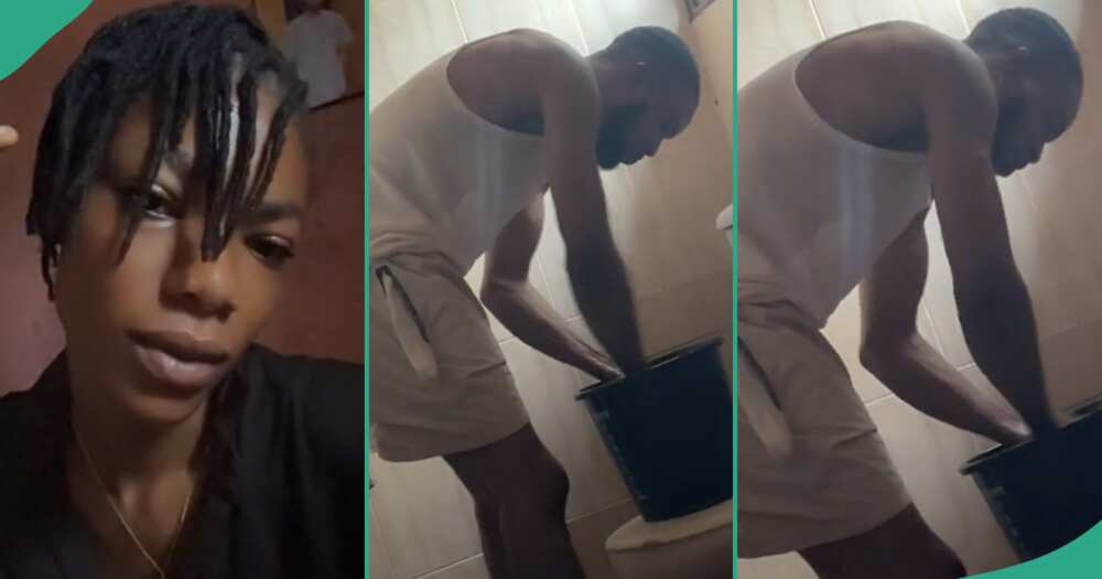 Man washes his girlfriend's undies.