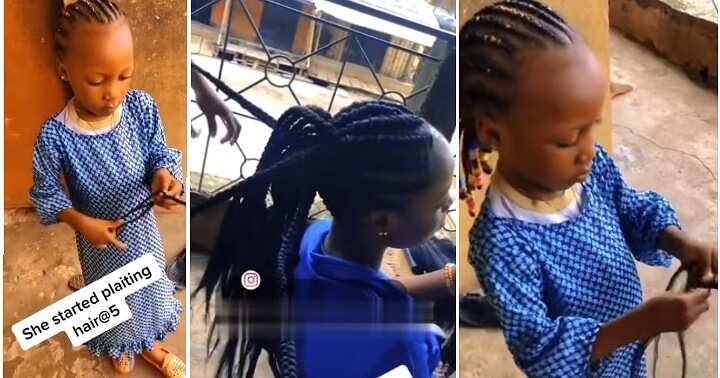 Little girl braids hair