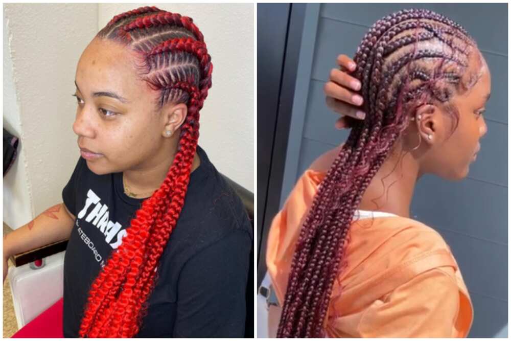 Red and maroon stitch braids