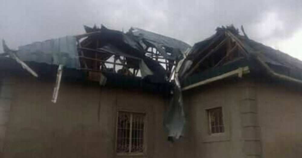 The rainstorm which destroyed the roof of a family home in Plateau state occurred on Saturday, April 6