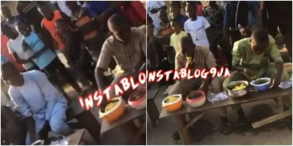 Four men engaged in eating competition in Agege