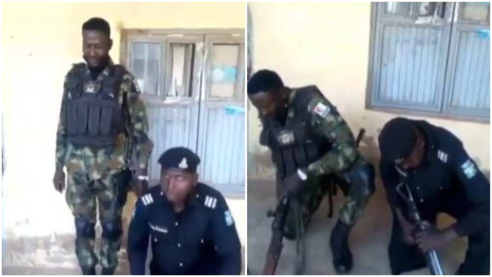 Funny video of gun competition between Nigerian soldier and policeman surfaces online