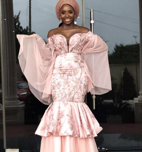 Bella Naija fashion dress with chiffon sleeves