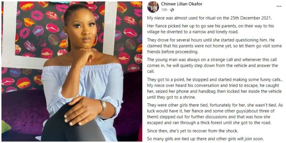 She ran through a thick forest: Nigerian lady escapes being used for rituals by her fiance on Christmas Day