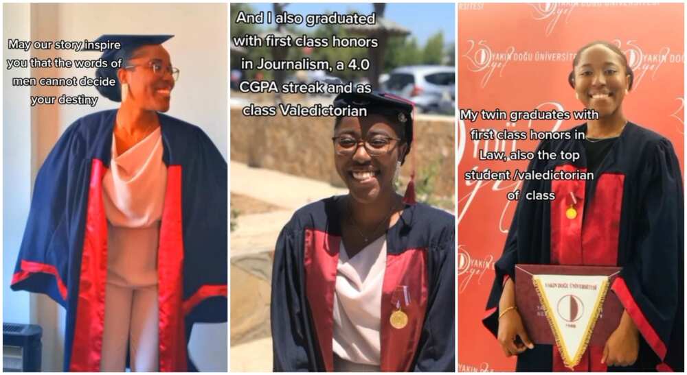 Photos of Nigerian twin sisters who bagged first class each at Near East University, Cyprus. Photos of Nigerian twin sisters who bagged first class each at Near East University, Cyprus.
