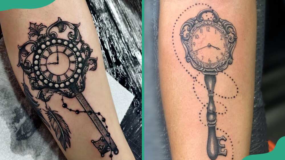 Keyhole and key clock tattoos