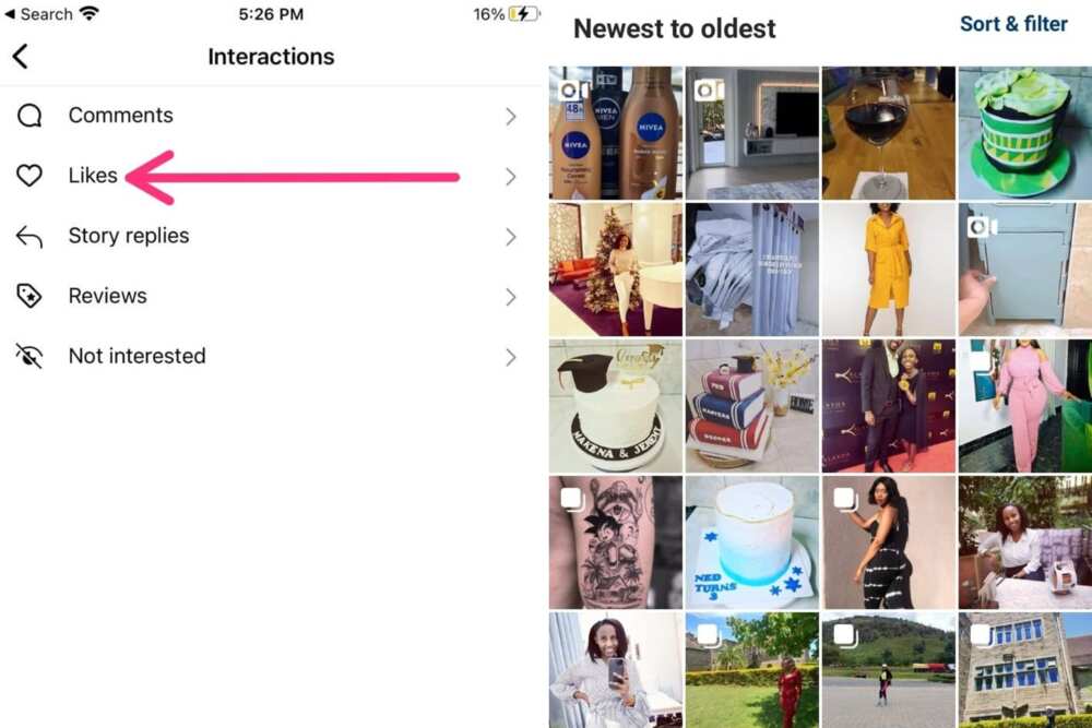 How to find likes on Instagram