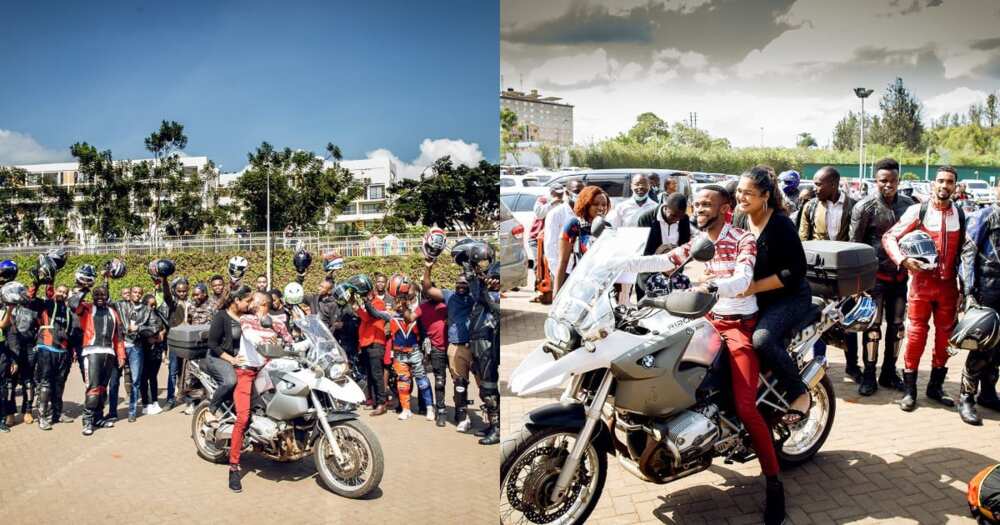 Nduthi gang: Lovestruck man stops business at Garden City to propose to lover using numerous motorbikes