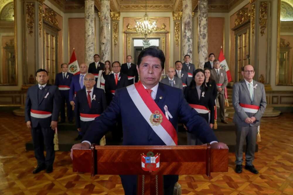 Peruvian President Pedro Castillo addresses the nation on television on October 19, 2022 to say he has asked the OAS to invoke its 'democratic charter'