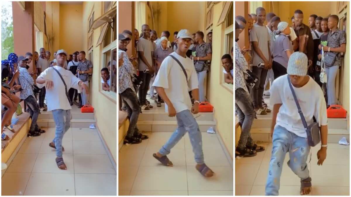 Man dances for his schoolmates, 'scatters' floor with his leg moves despite wearing slippers in video