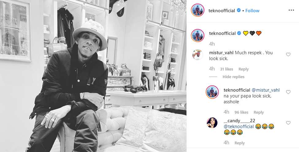 Tekno clamps down on troll for saying looks sick