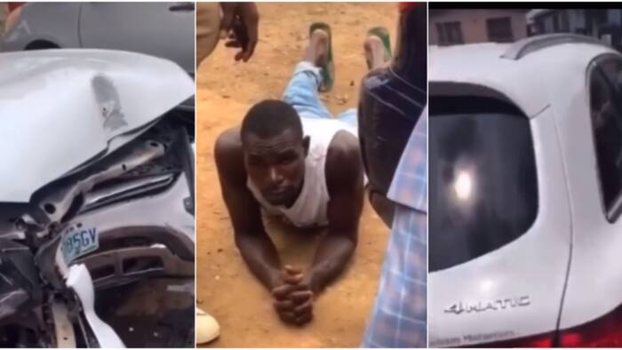 Car wash guy drives client's Benz GLC to buy eba and ewedu, crashes it beyond repair, many react to video