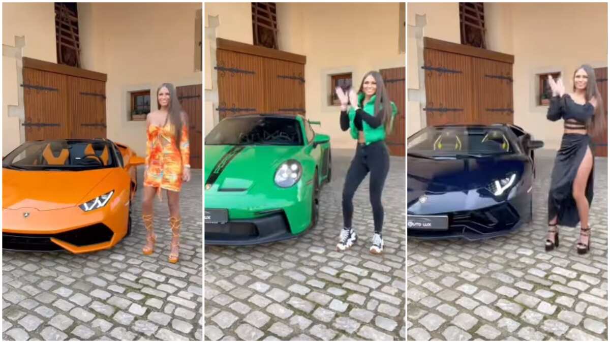 Lady wears same cloths' colours with Ferraris and Lamborghinis in video, Nigerians says her challenge is hard