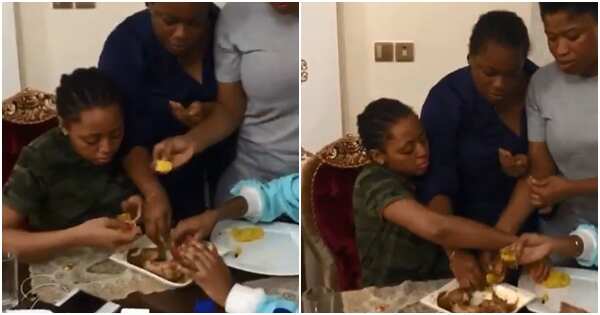 Regina Daniels and her friends playfully fight for last ball of eba in new video