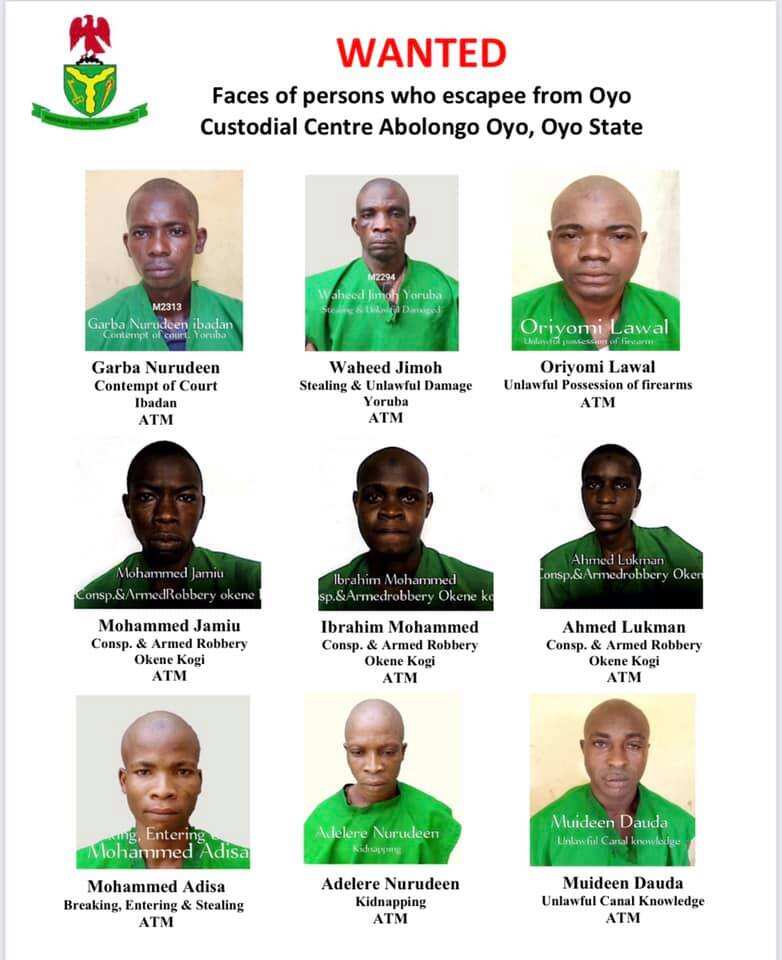 FG releases names, pictures of escaped inmates from Oyo prison