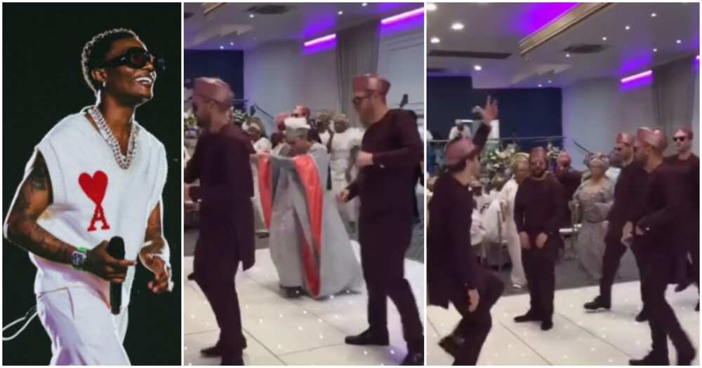 Oyinbo groom and groomsmen dance to Wizkid's song at Nigerian wedding.