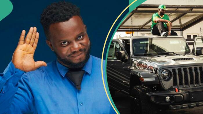 "Richest mumu man": Oga Sabinus buys Jeep Gladiator worth over N70 million after baby's birth