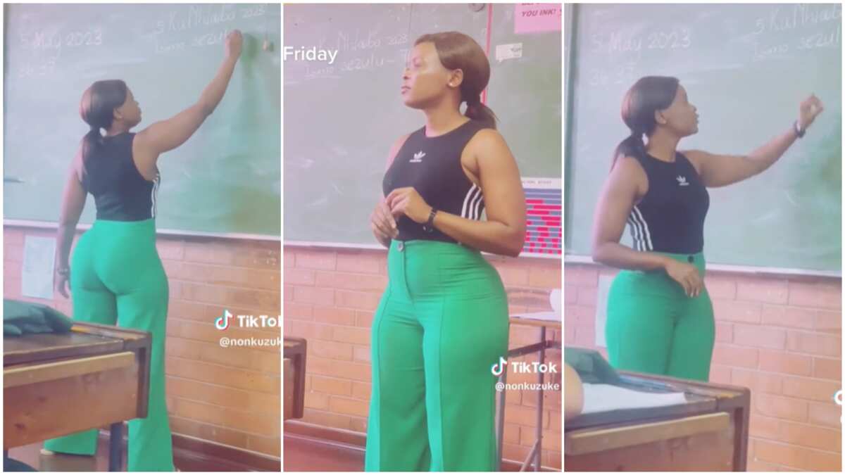 Watch the moment this beautiful teacher in class made men lose control (video)