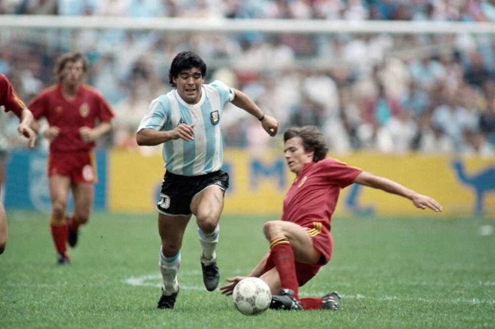 Diego Maradona (C during the 1986 World Cup) is widely considered one of the greatest footballers in history