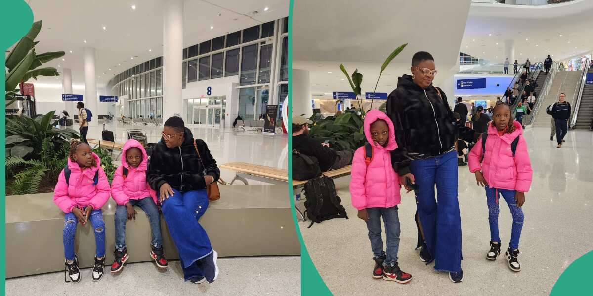Nigerian lady excited as she relocates to the US with her 2 kids, shares lovely pictures