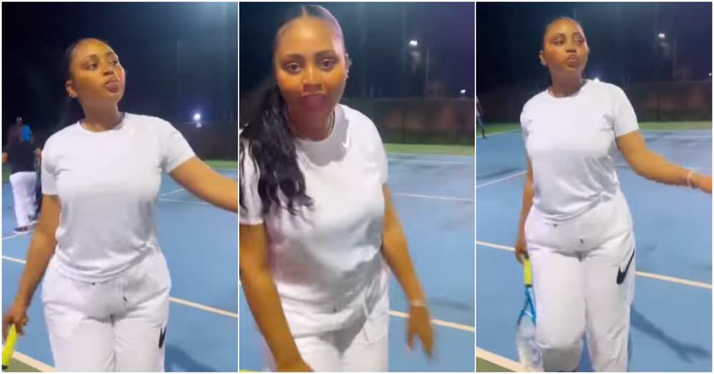 Regina Daniels plays tennis