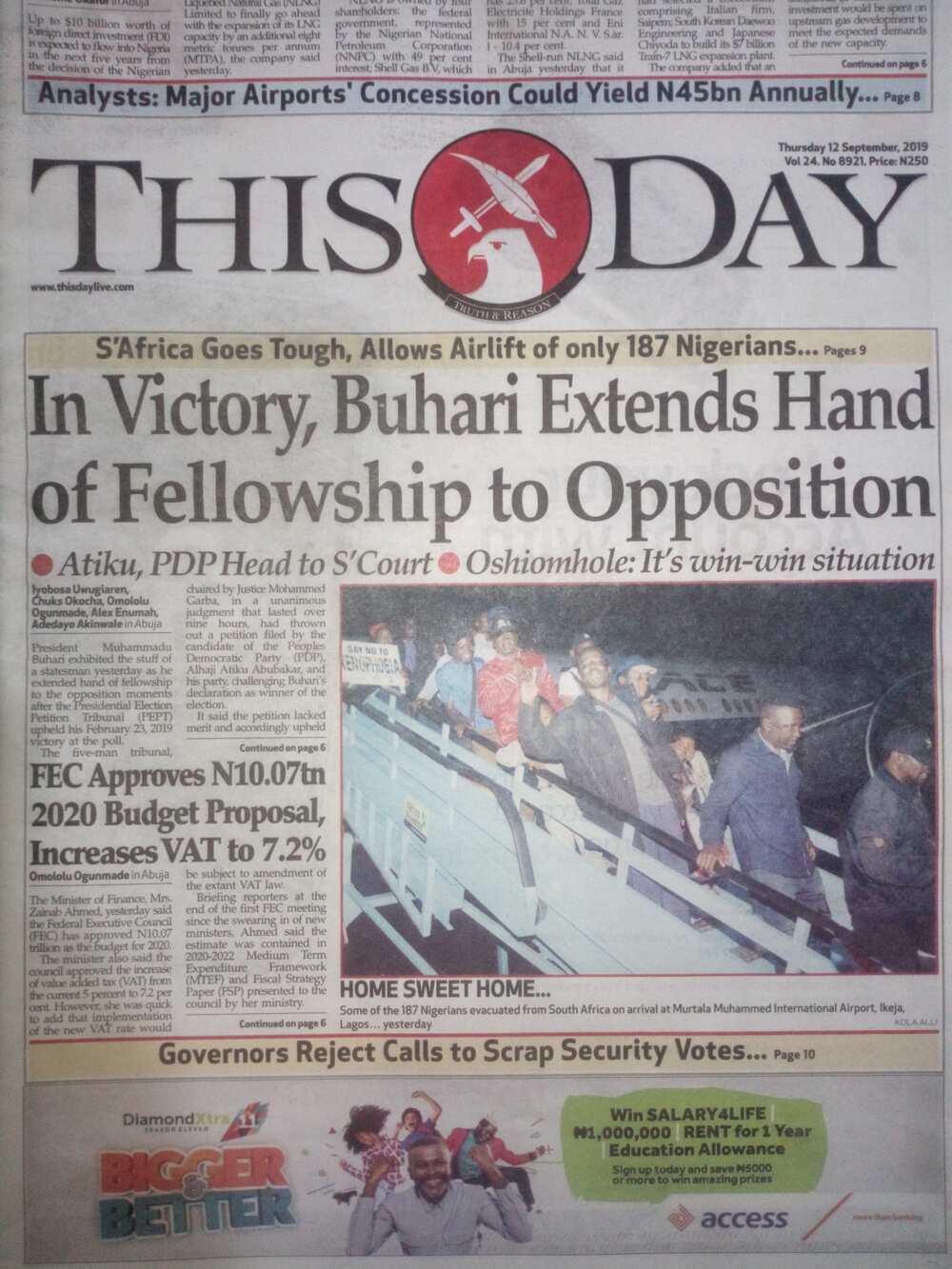 ThisDay newspaper review of September 12