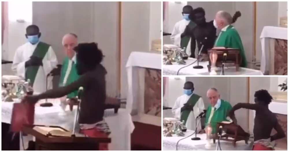 Mad man, storms Catholic church, knocks priest, takes Bible Mad man, storms Catholic church, knocks priest, takes Bible