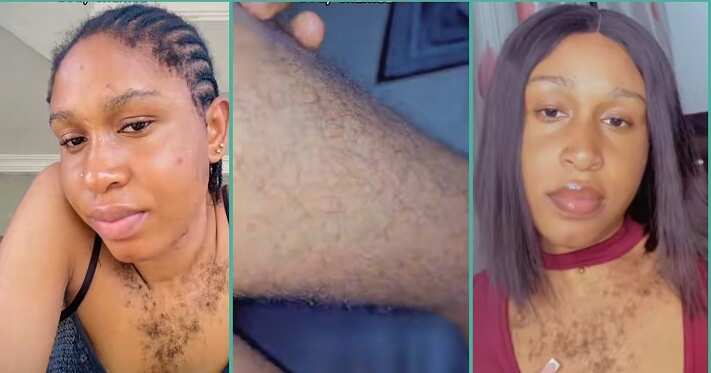 Watch intriguing video as lady flaunts her hairy chest and legs, says she's proud of her body