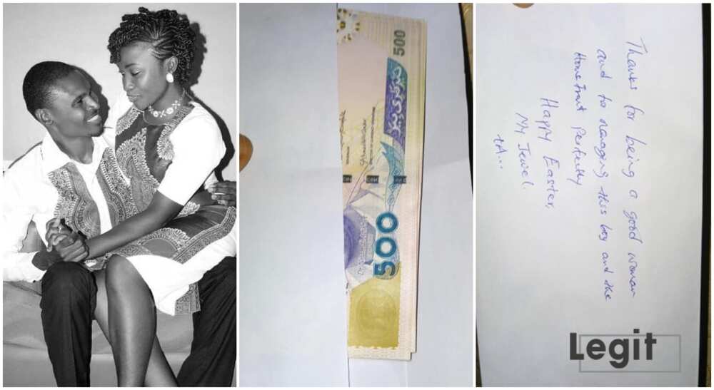 Tom Alims used some minted Naira notes to wake his wife up on Easter Sunday.