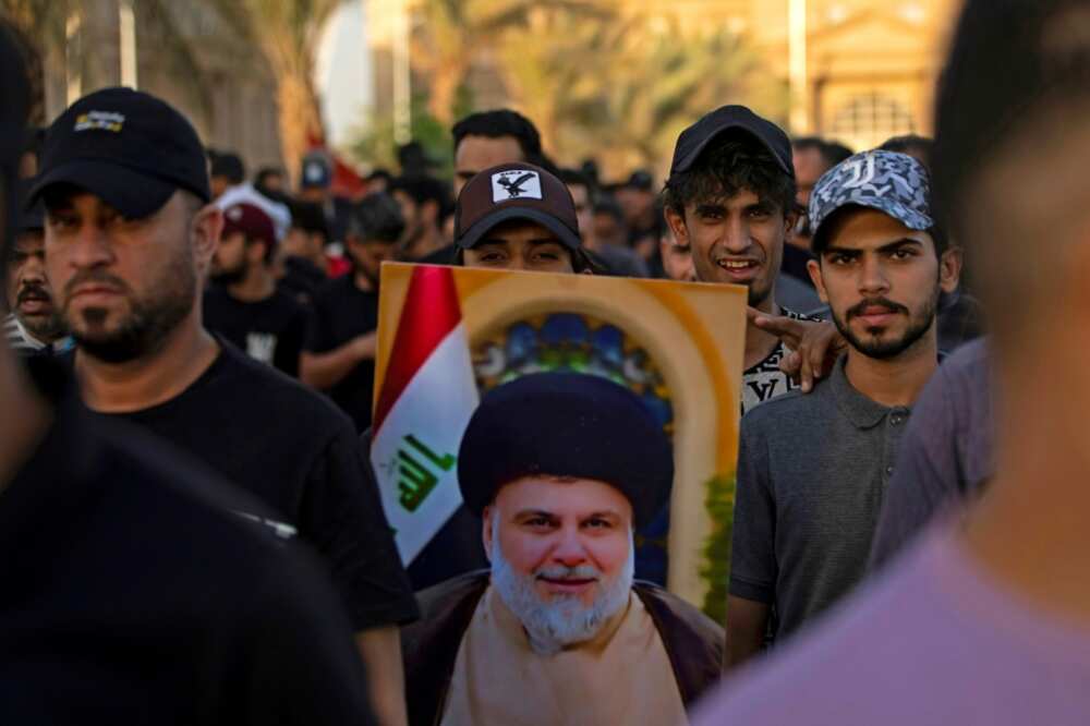 Supporters of Shiite cleric Moqtada Sadr protest in Basra