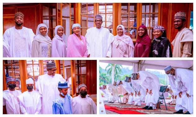 Eid al Fitr: Cute Photos Emerge as Buhari, Aisha, Family Members Celebrate Festival at Presidential Villa