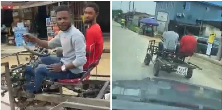 Two young Nigerians seen cruising around town in a locally made 'Lamborghini'