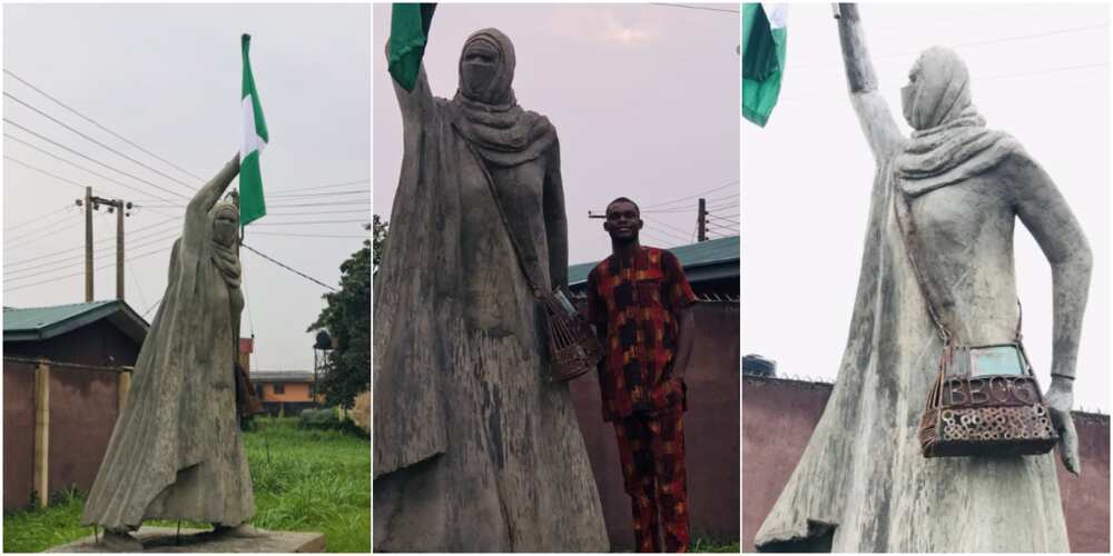 It's forbidden in Islam: Many react as Nigerian student builds adorable statue of Aisha Yesufu as project