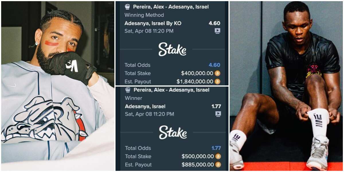 You won't believe how much rapper Drake won after betting on Israel Adesany to win UFC fight with Pereira