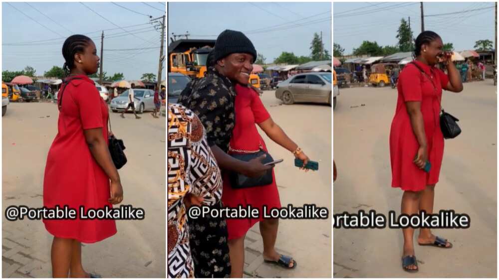 Portable lookalike in Nigeria/lady hugged singer.