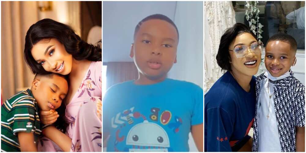 Tonto Dikeh and son King Andre, Tonto's son prays for her on birthday, Tonto and son King Andre