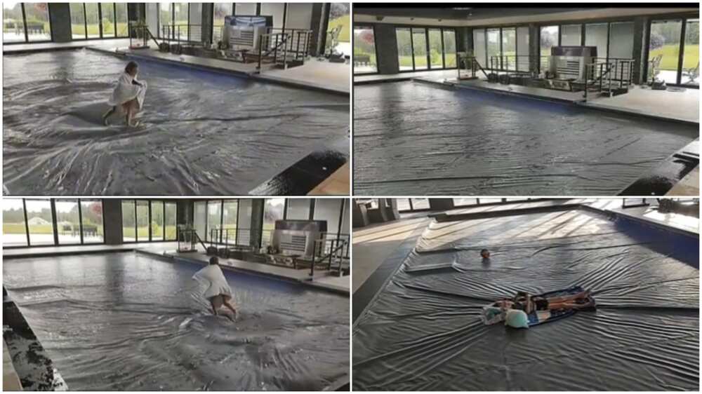 Safety measure for home pool/father covered their family's pool. Safety measure for home pool/father covered their family's pool.