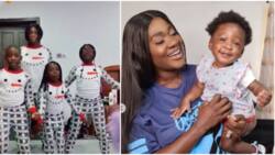 Mercy Johnson quickly yanks last daughter away as she tries to join family TikTok video without diapers