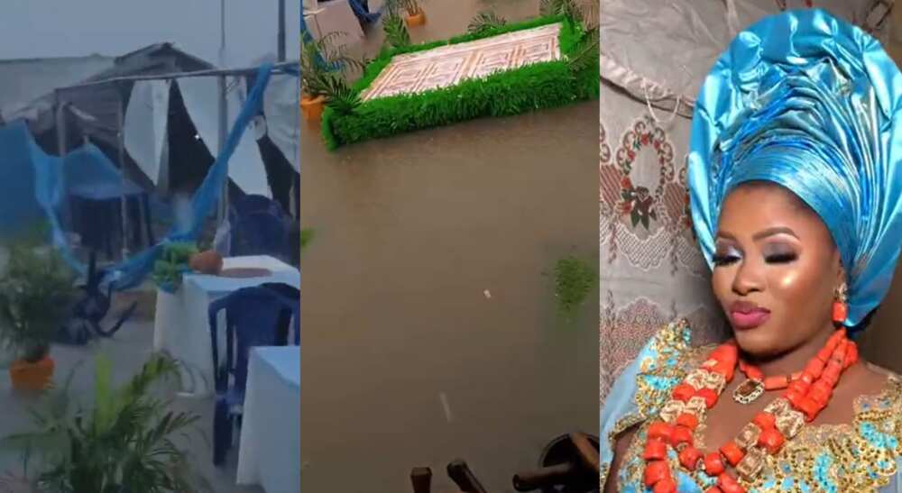 Photos of a Nigerian lady who wedding was disrupted by rain.