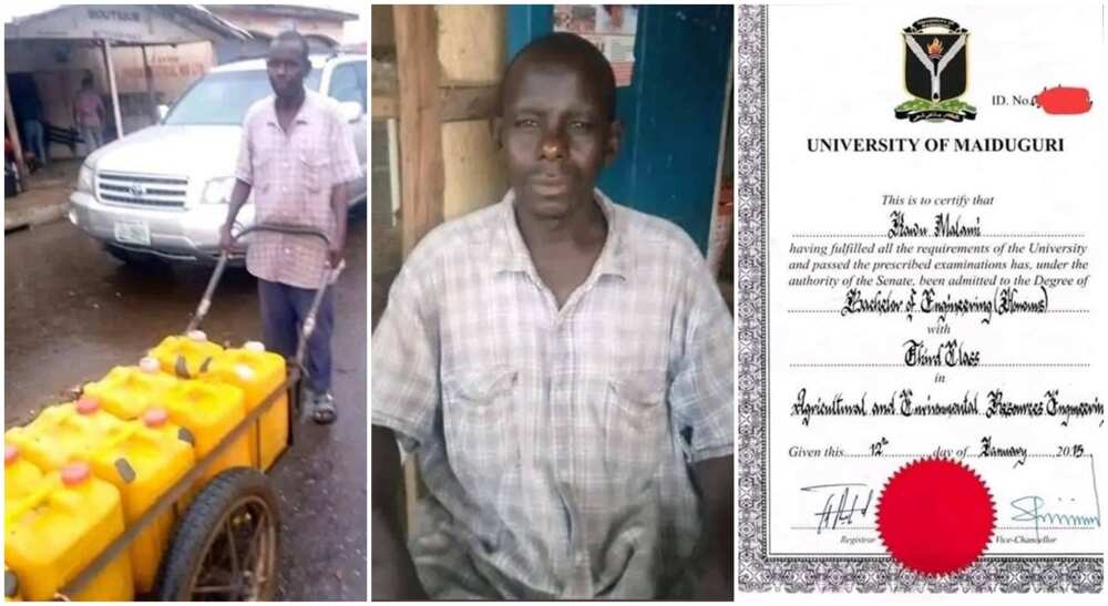 Kawu Malami, a Nigerian graduate who sells water in truck.