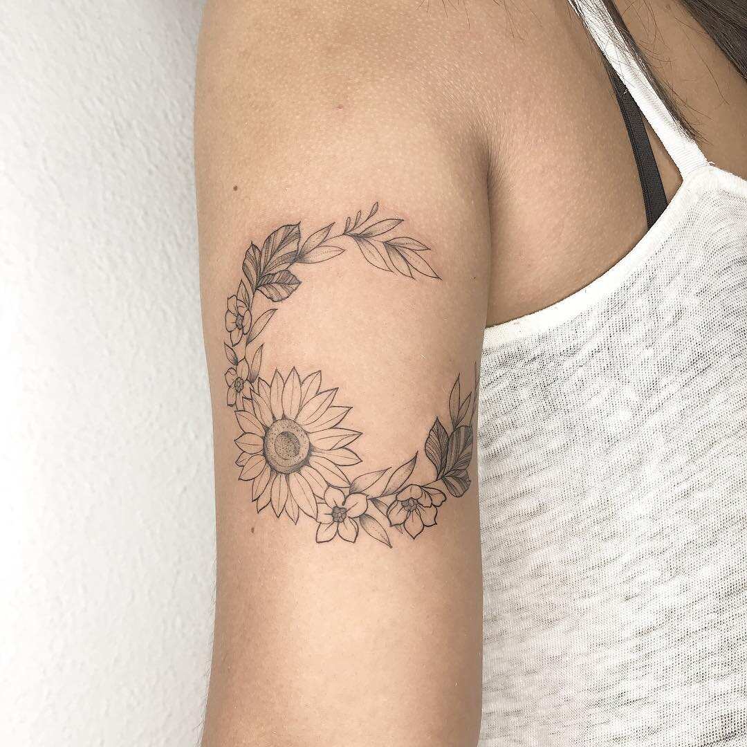 Tattoo uploaded by Laetitia Coleman  Dot work this costumer wanted her  favorites flowersroseazaleaand sunflowerwith a moon i came up with  this drawing for her to fit her forearm  Tattoodo