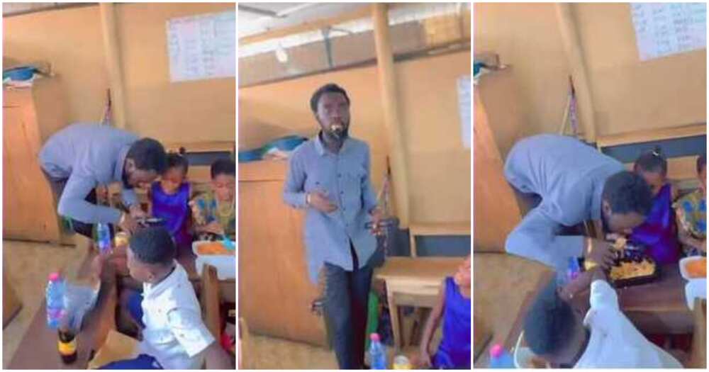 Class teacher, caught redhanded, eating pupil's food