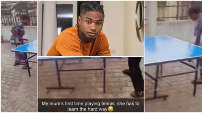 Rapper Lil Kesh mercilessly beats mother at tennis in hilarious video, says she has to learn the hard way