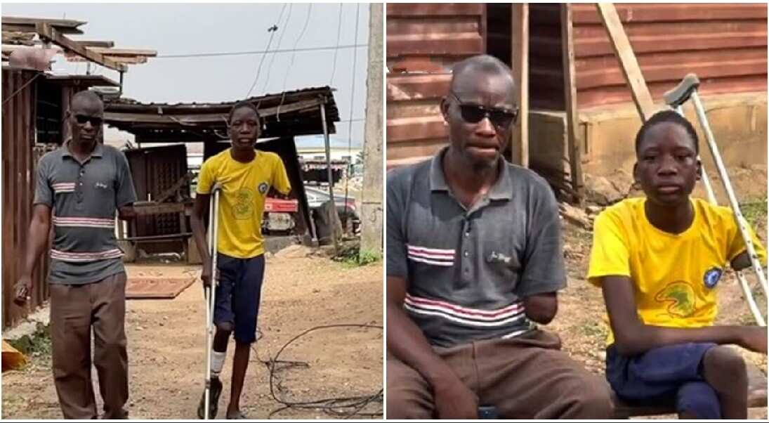 Video shows Nigerian man who lost an arm and eye in same accident that took his son's left hand and leg