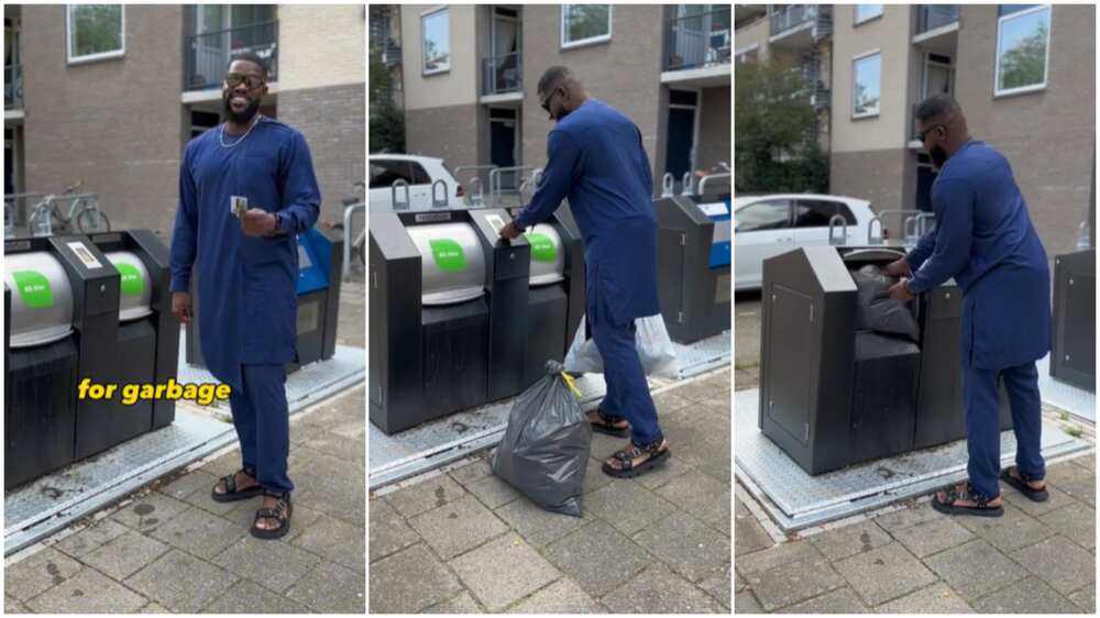 Trash cans in Netherlands/Man dumped garbage. Trash cans in Netherlands/Man dumped garbage.