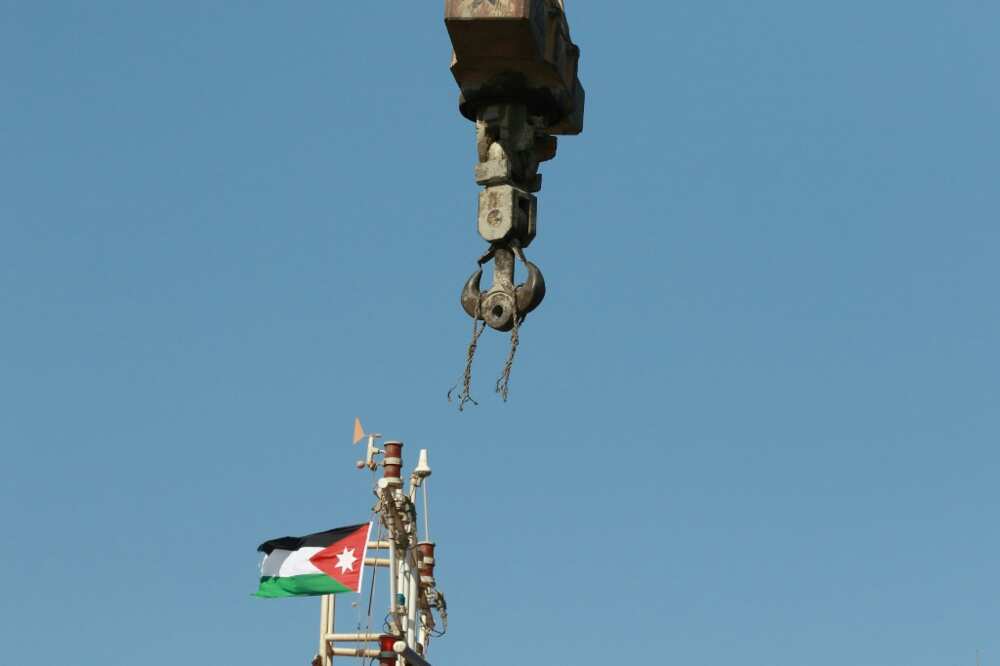 The remains of the snapped cable still hang from the crane after Monday's accident on the dockside in Aqaba The remains of the snapped cable still hang from the crane after Monday's accident on the dockside in Aqaba